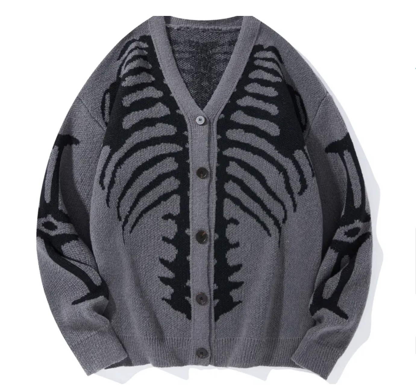 Halloween Skeleton Print Knit Cardigan Gothic V-Neck Button Down Sweater