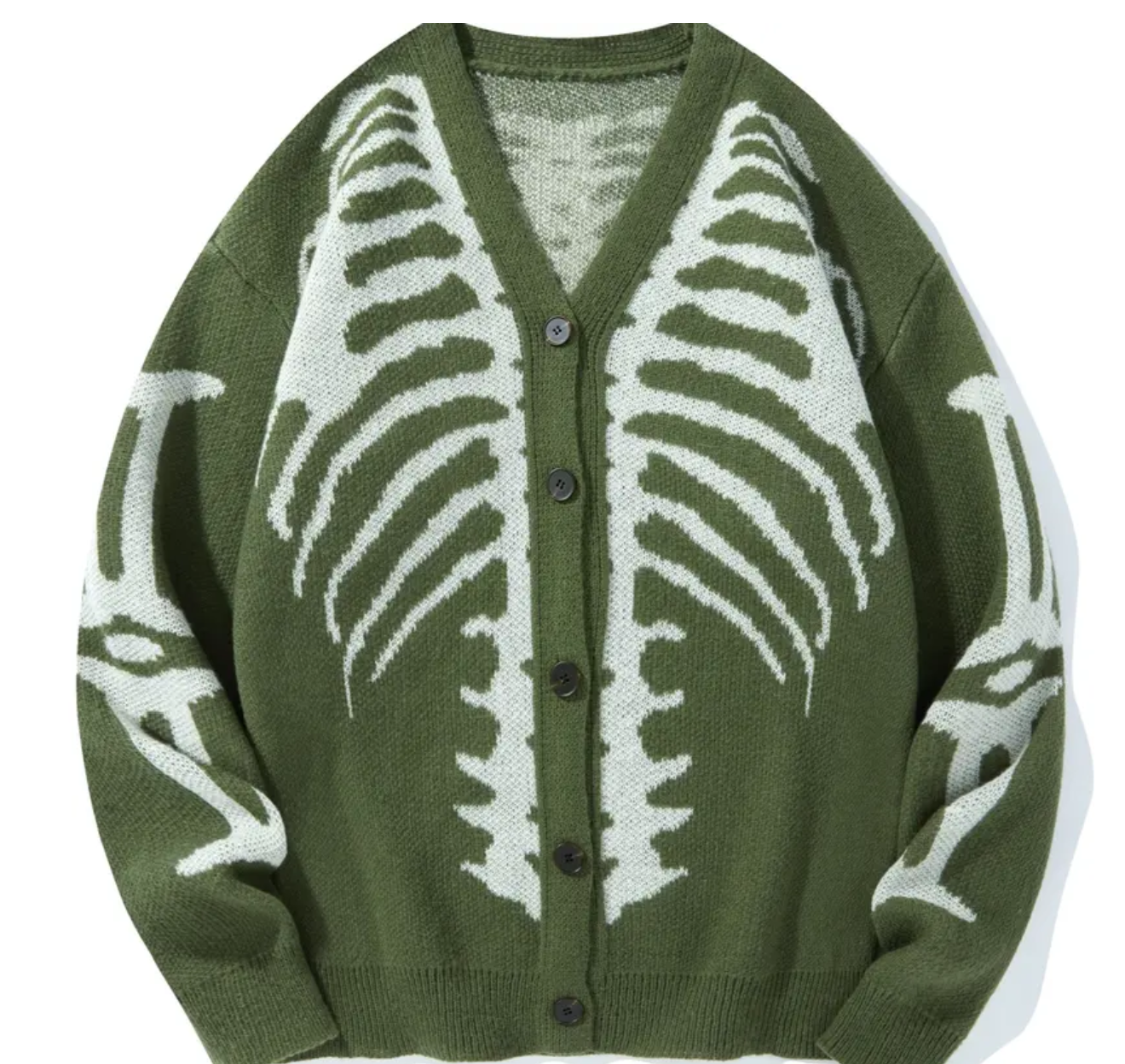 Halloween Skeleton Print Knit Cardigan Gothic V-Neck Button Down Sweater