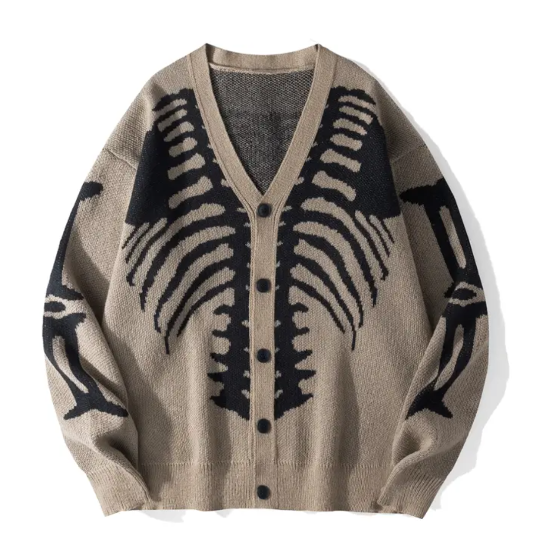 Halloween Skeleton Print Knit Cardigan Gothic V-Neck Button Down Sweater