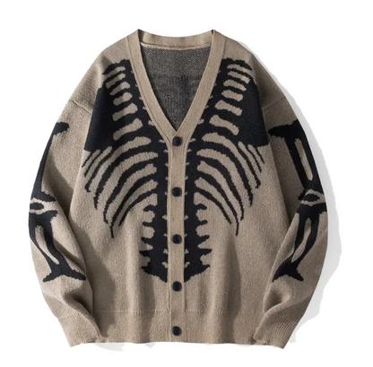 Halloween Skeleton Print Knit Cardigan Gothic V-Neck Button Down Sweater