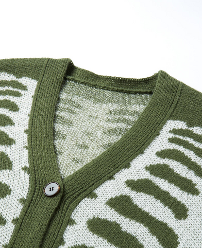 Halloween Skeleton Print Knit Cardigan Gothic V-Neck Button Down Sweater